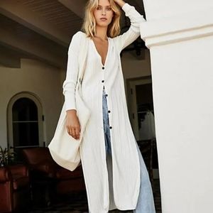 Host Pick! Free People long cozy cardy sweater wrap cream white sz M EUC!